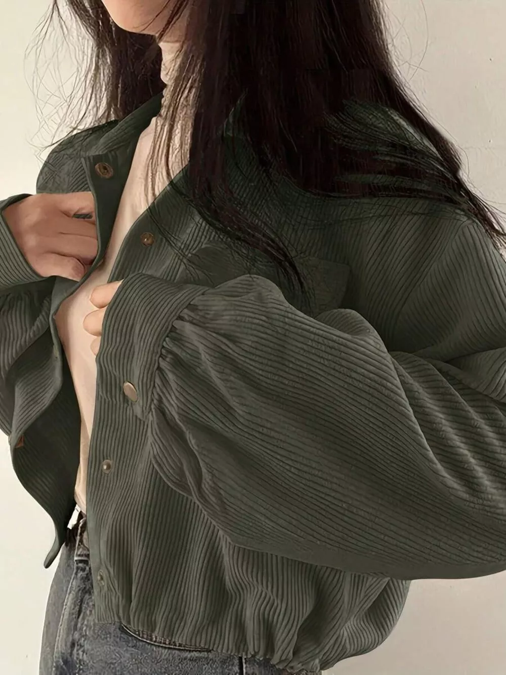 Corduroy Snap Down Cropped Jacket, image 8