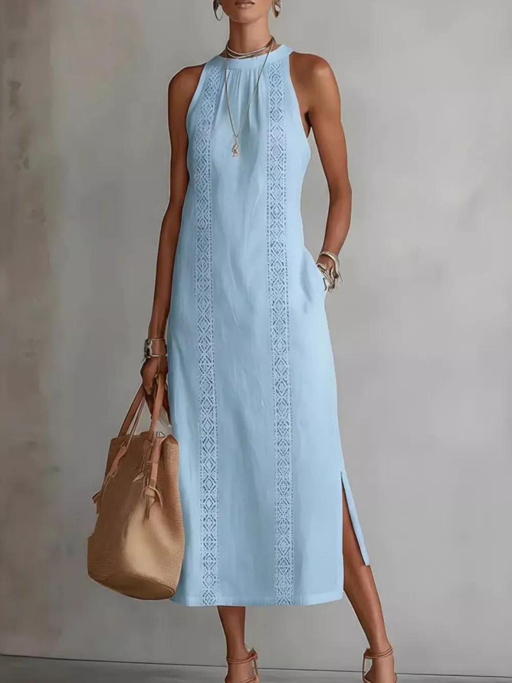 Full Size Side Slit Sleeveless Midi Dress Plus Size, image 5