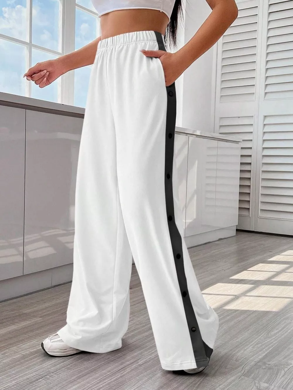 Two-Tone Side Snap Wide Leg Pants, image 10
