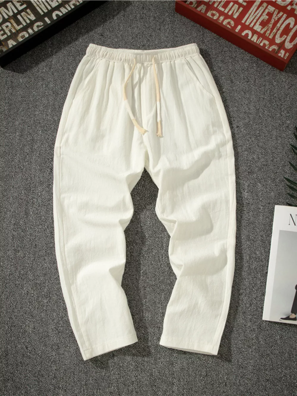 Men's Plus Size Drawstring Loose Fit Pants, image 8