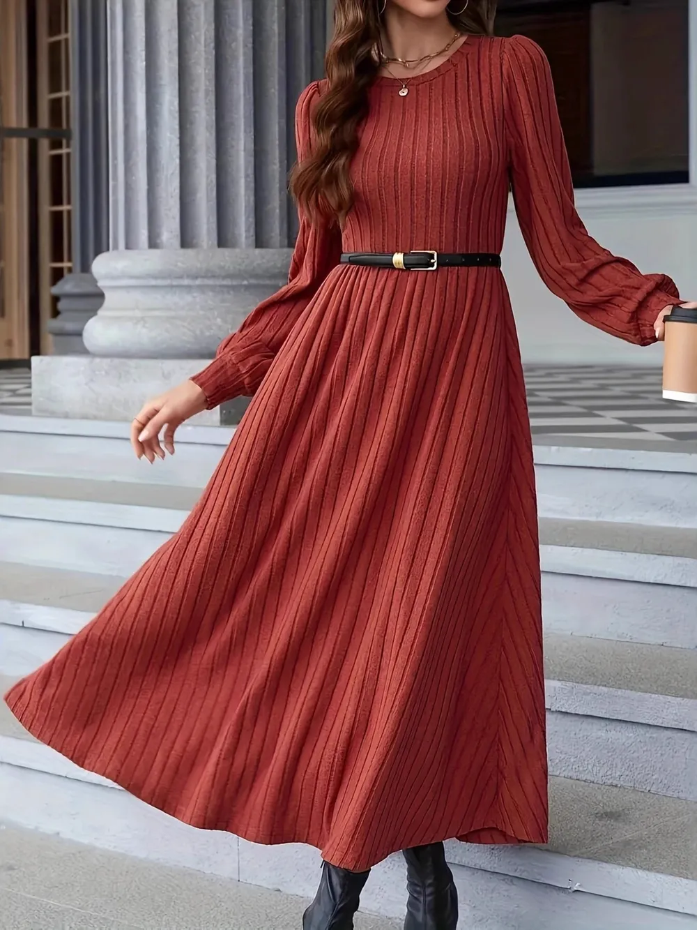 Ribbed Long Sleeve Sweater Dress, image 2