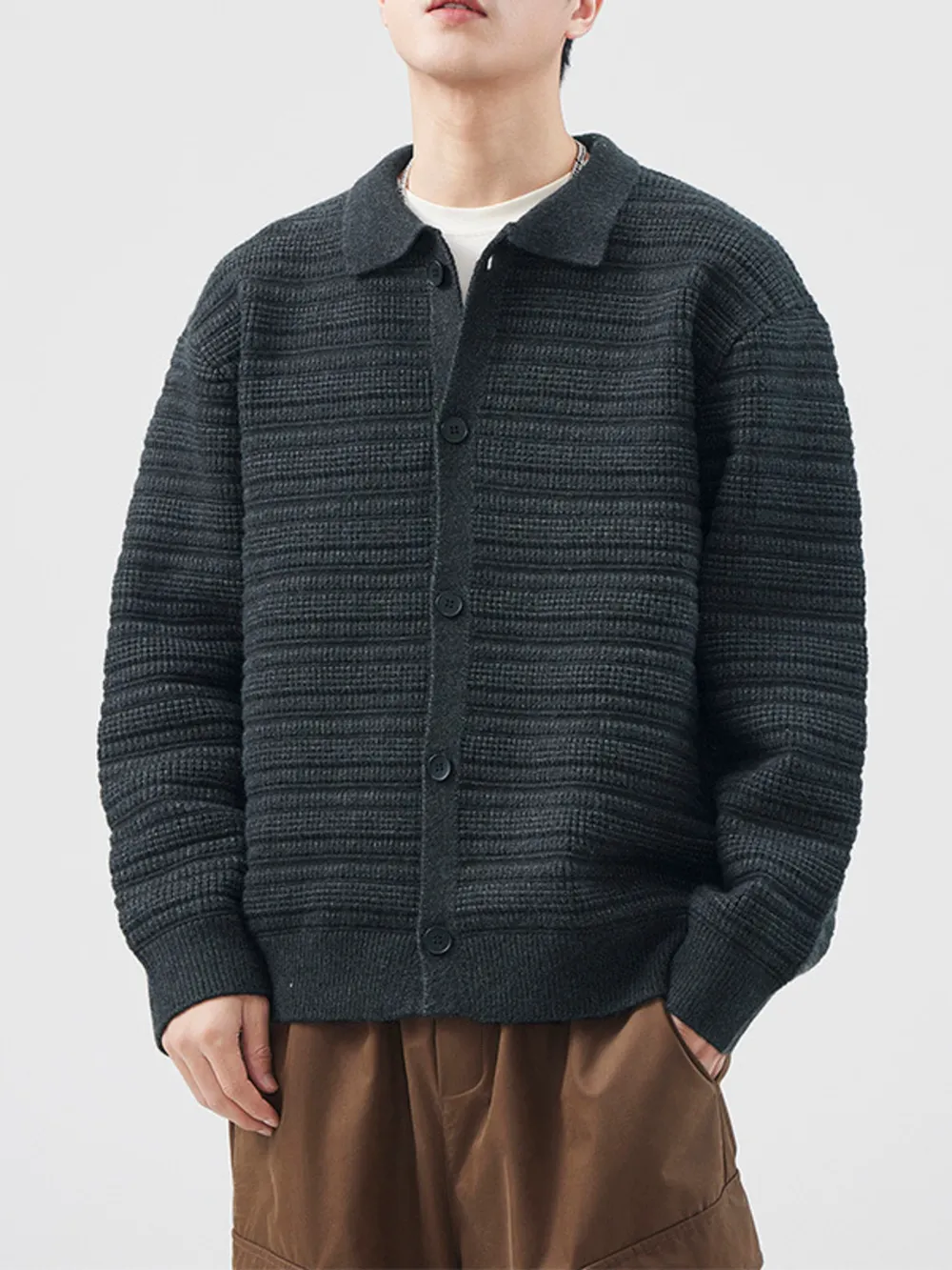 Men's Plus Size Button Up Long Sleeve Cardigan