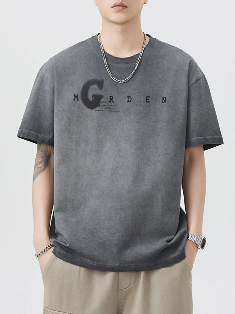 Men's Plus Size Letter Round Neck Short Sleeve T-Shirt, image 2