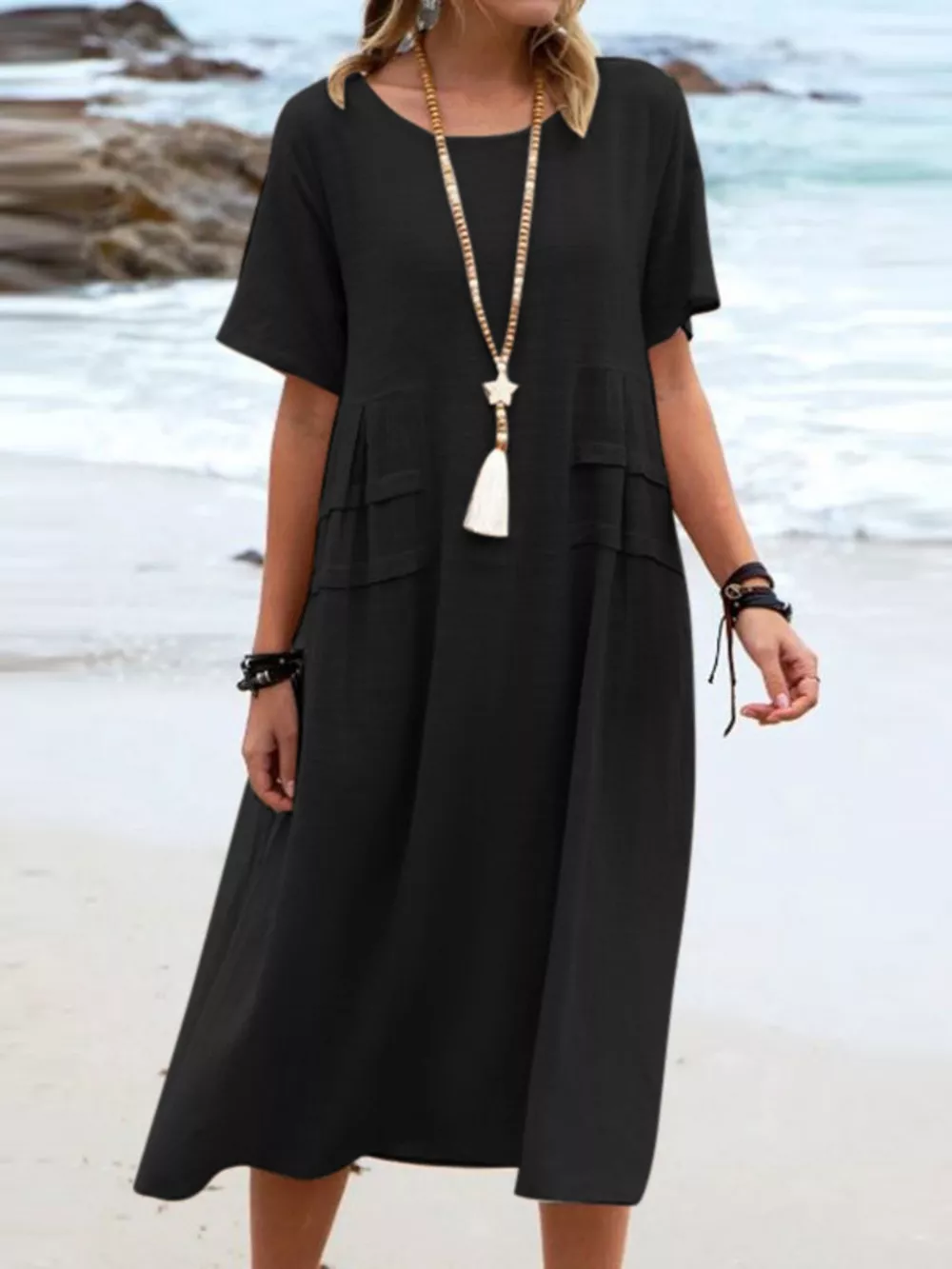 Full Size Casual Linen Blend Midi Dress Plus Size, image 6