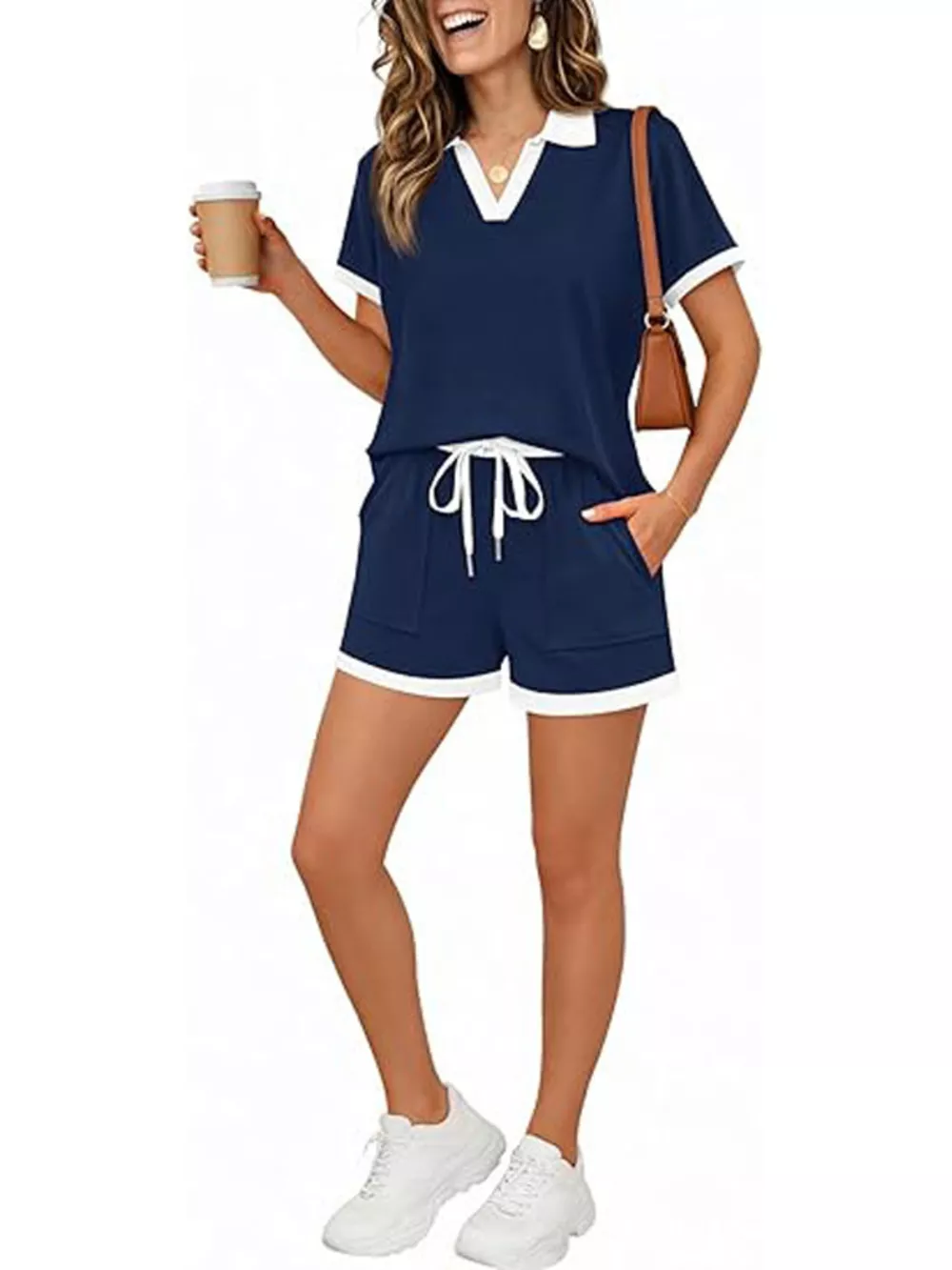 Polo Collar Short Sleeve Top and Shorts Set, image 7