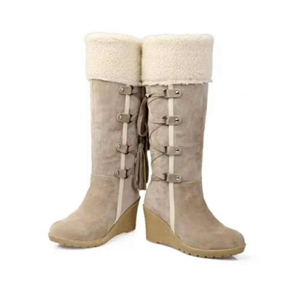 Suede Wedge Boots with Fur Cuff, image 6