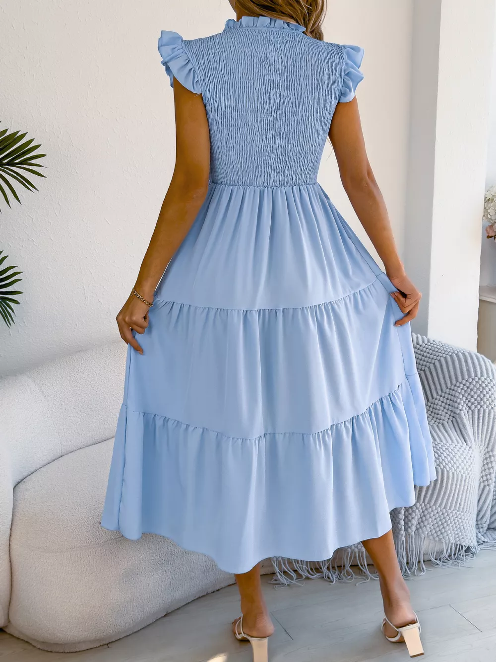 Smocked Ruffled Cap Sleeve Dress, image 4