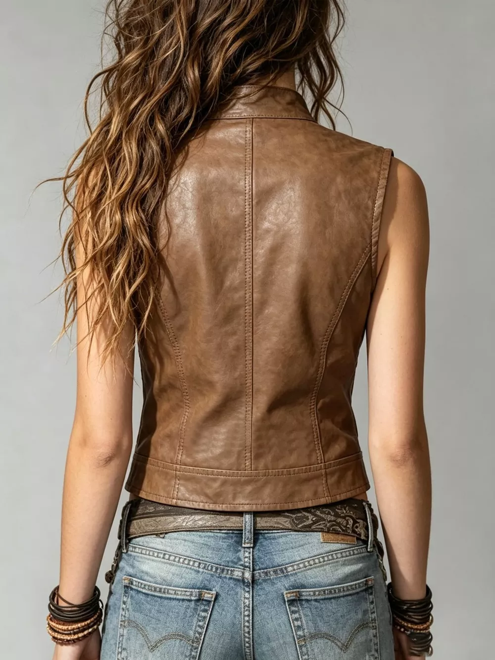 Faux Leather Zip Up Vest Coat, image 3