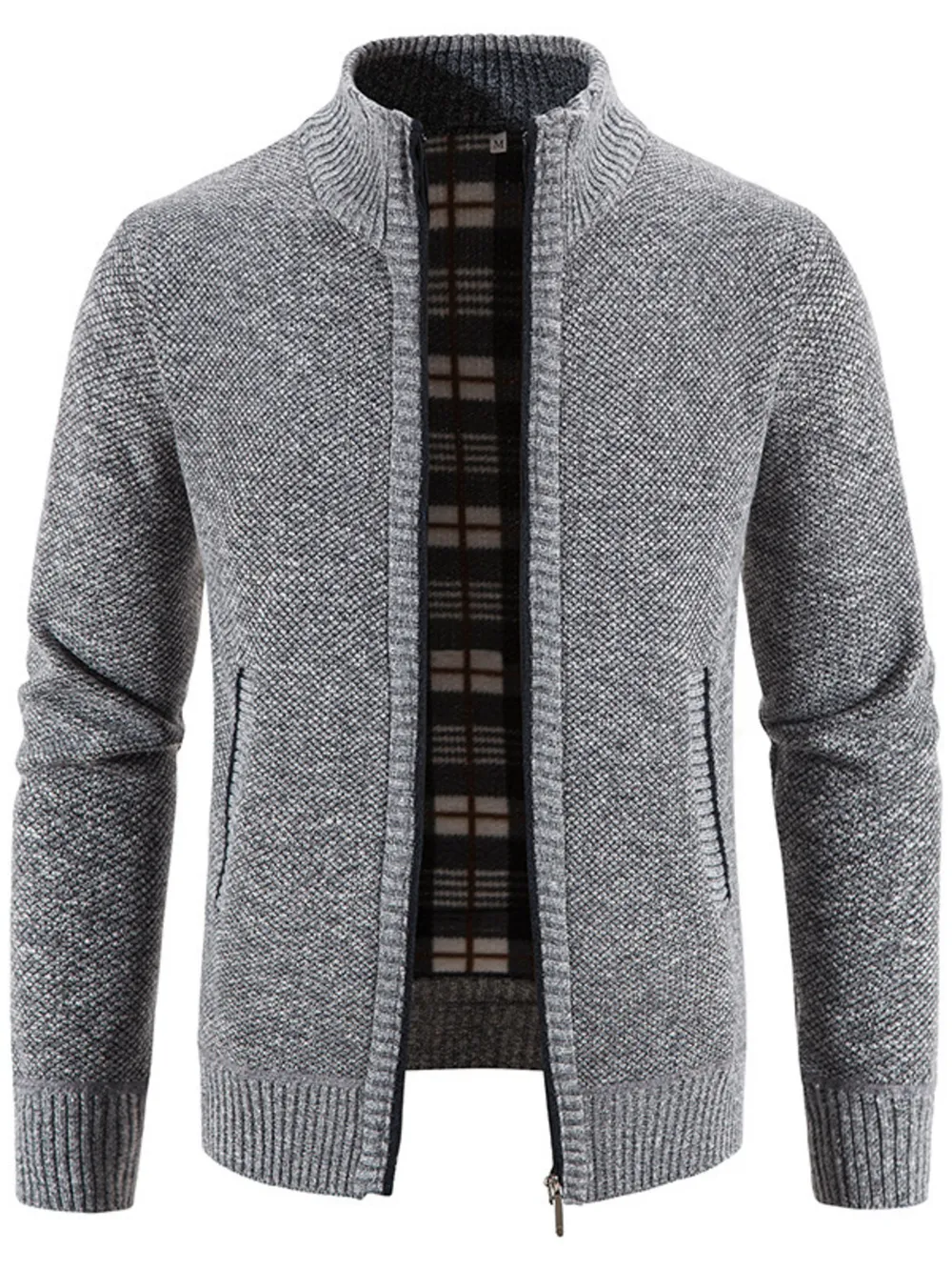 Men's Plus Size Zip-Up Long Sleeve Cardigan, image 2
