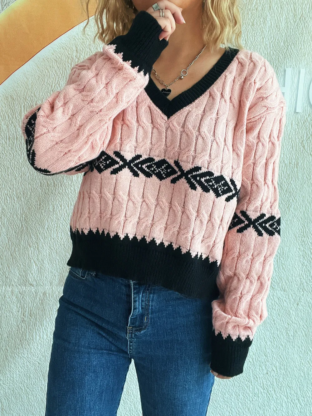 Cable Knit V-Neck Sweater, image 8