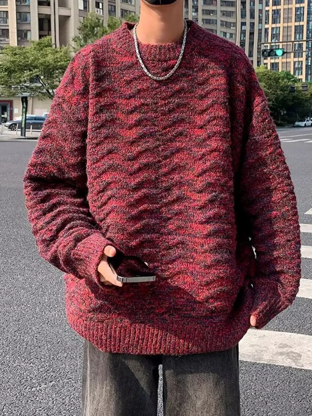 Men's Textured Knit Pullover Sweater, image 3