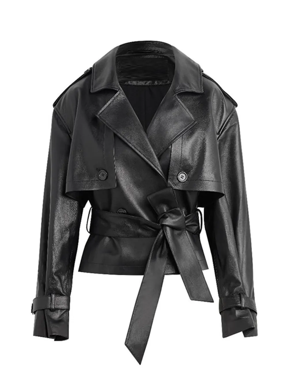 Leather Belted Trench Jacket, image 4