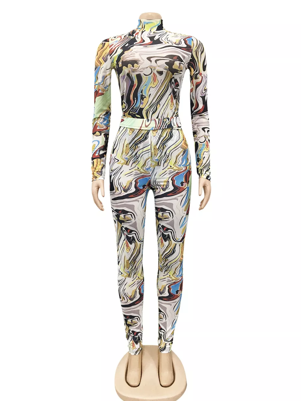Abstract Swirl Print Top and Pants Set, image 6