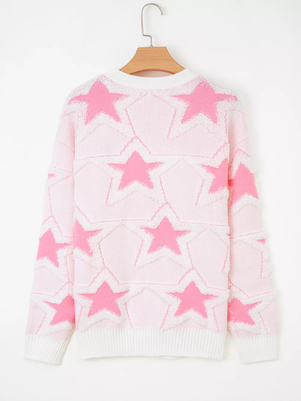 Oversized Star Pattern Ribbed Edge Drop Shoulder Sweater, image 5
