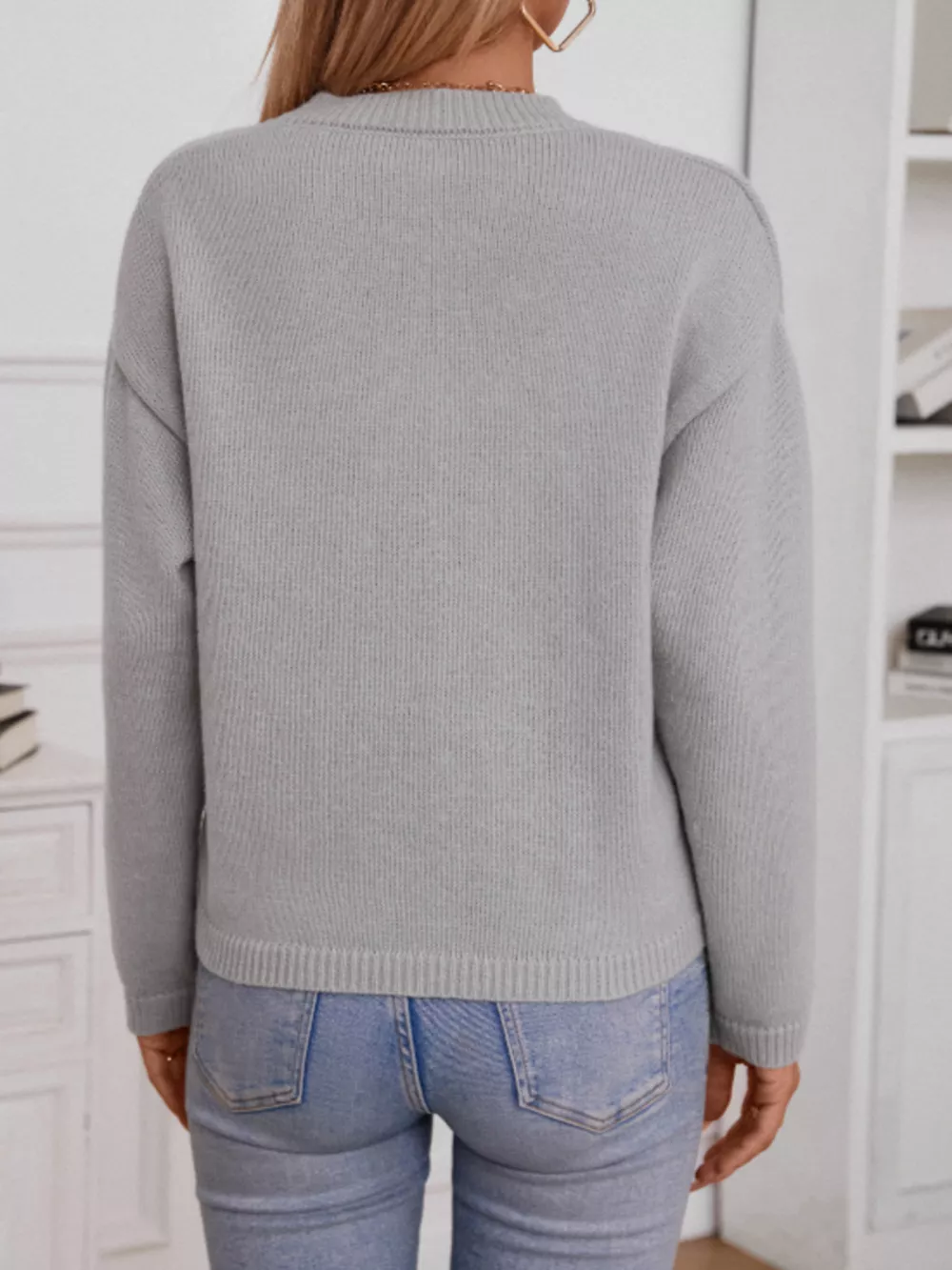 Notched Dropped Shoulder Sweater, image 5