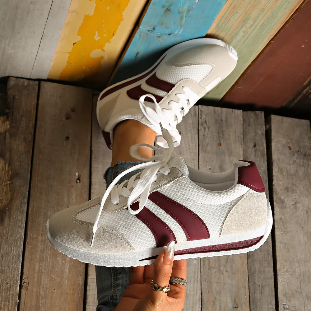 Striped Contrast Mesh Lace Up Sneakers, image 3