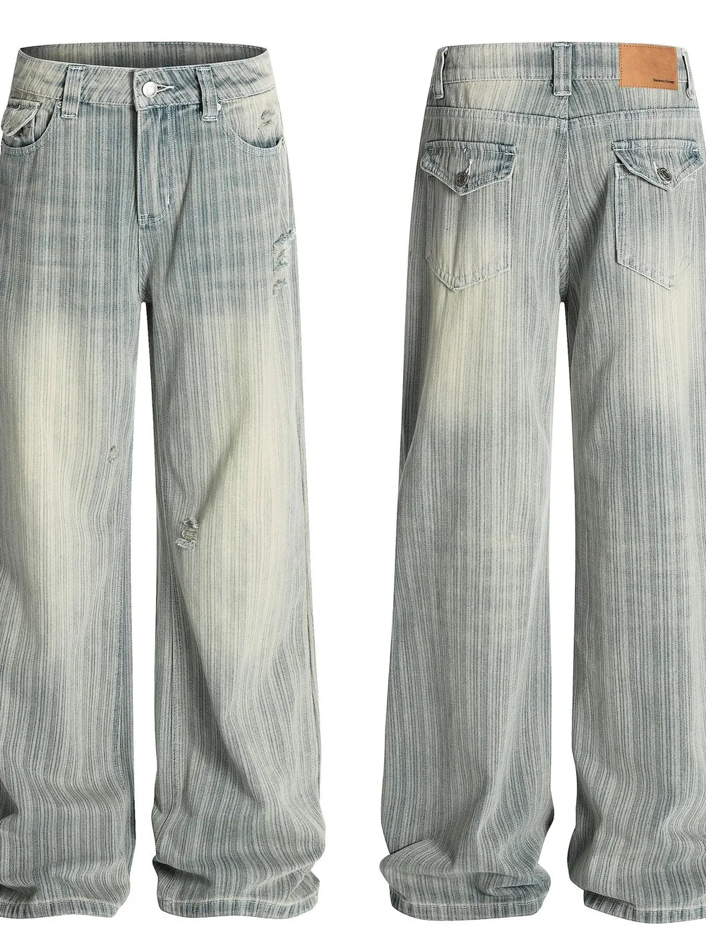 Men's Washed Pinstripe Wide Leg Jeans, image 4