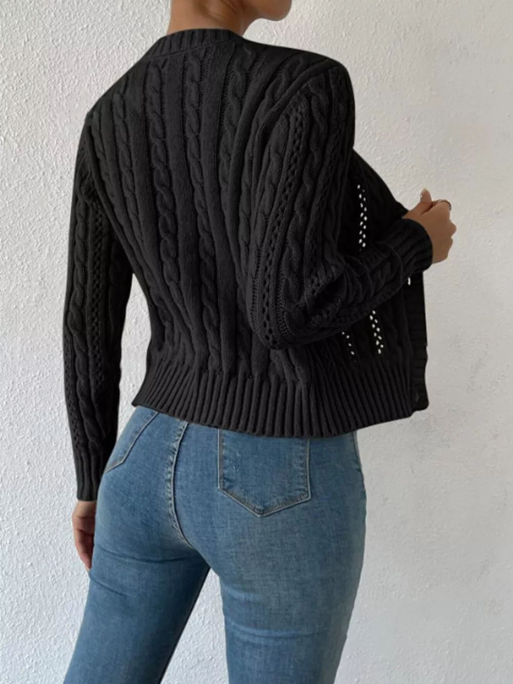 Cable Knit Button-Up Cardigan, image 3