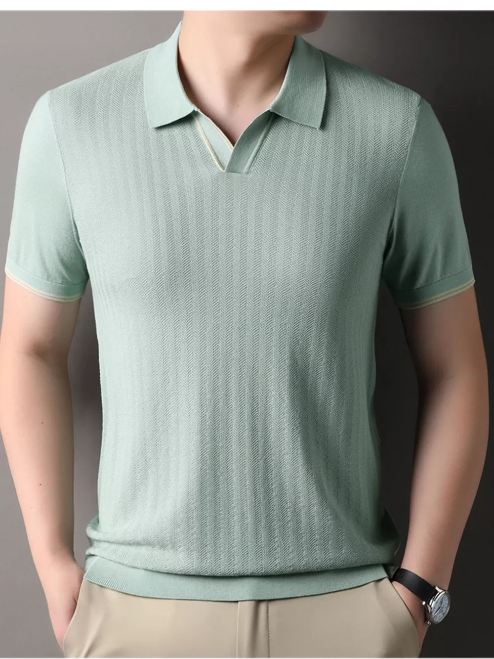 Men's Plus Size Button Detail Short Sleeve Polo, image 3