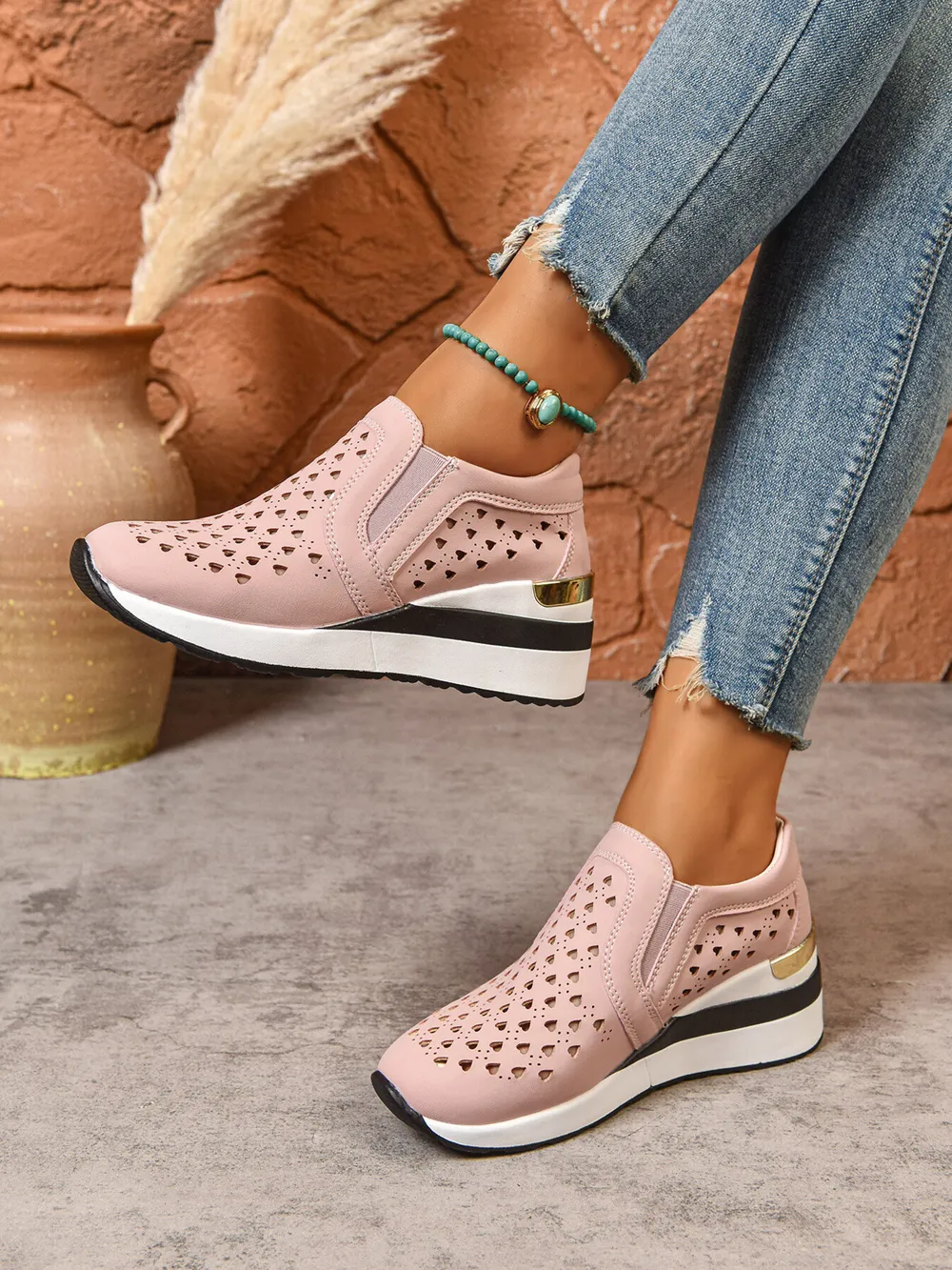 Breathable Cutout Wedge Sneakers, image 5