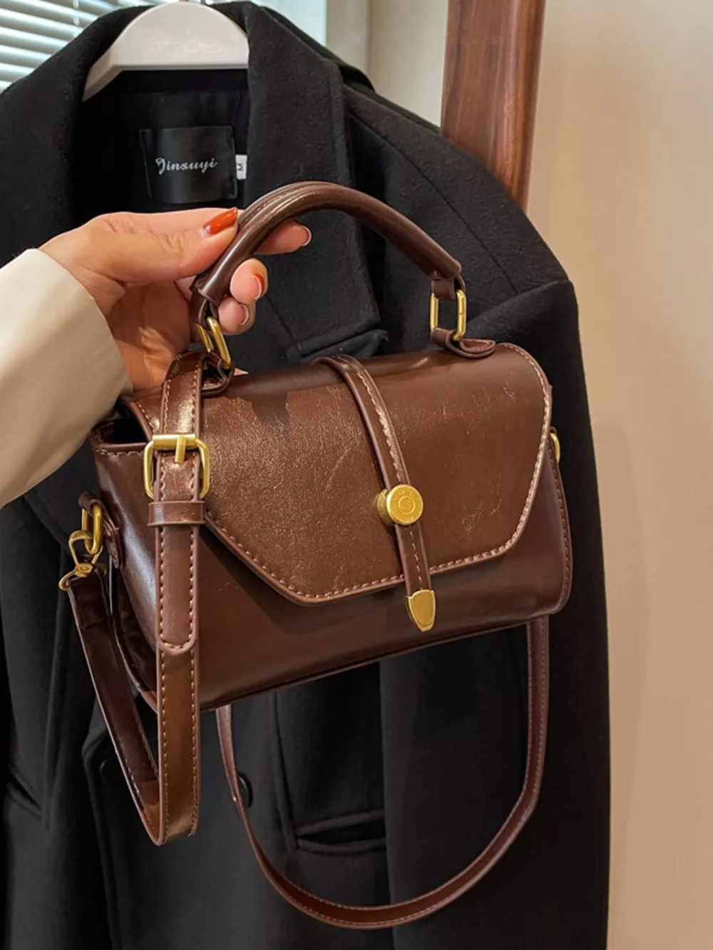 Leather Top Handle Crossbody Bag, image 9
