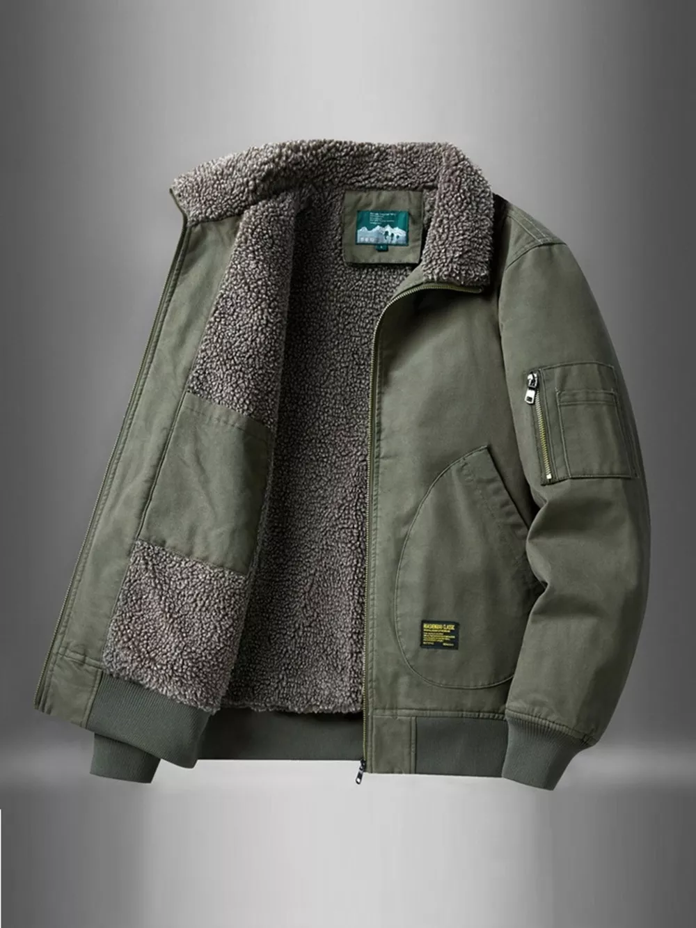 Men's Plus Size Zip Up Fur Collar Jacket, image 6