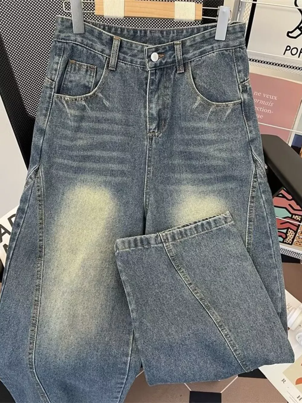 Men's Plus Size Vintage Wash Wide Leg Jeans, image 3