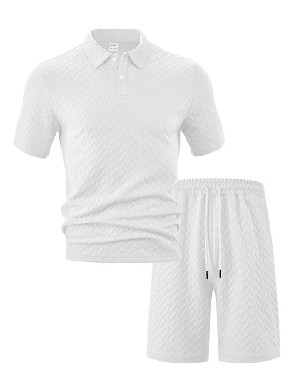 Men's Full Size Textured Polo Shirt and Shorts Set Plus Size, image 4