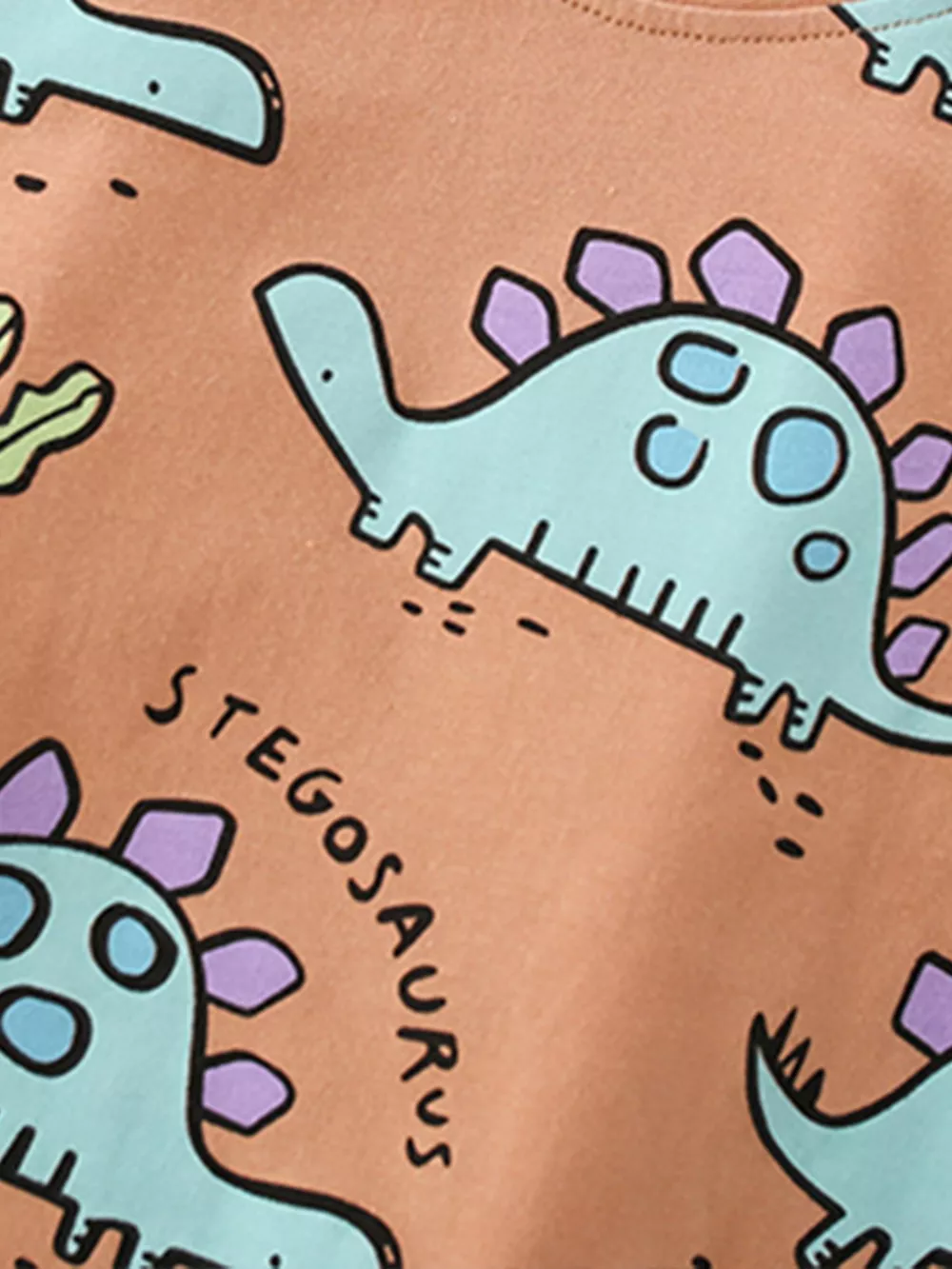 Children's Dinosaur Print Round Neck Top and Shorts Set, image 3