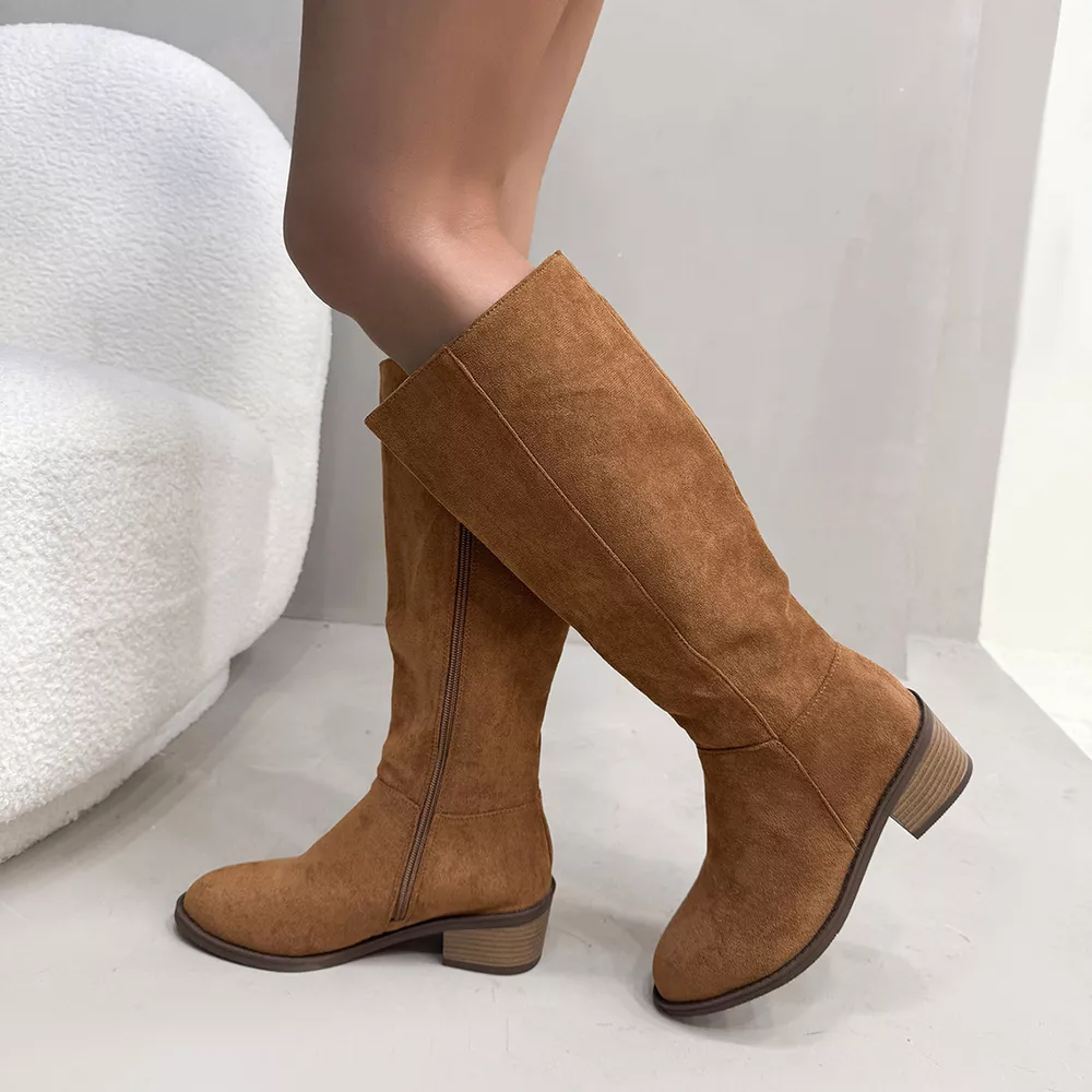 Side Zipper Closure Suede Knee-High Boots, image 4