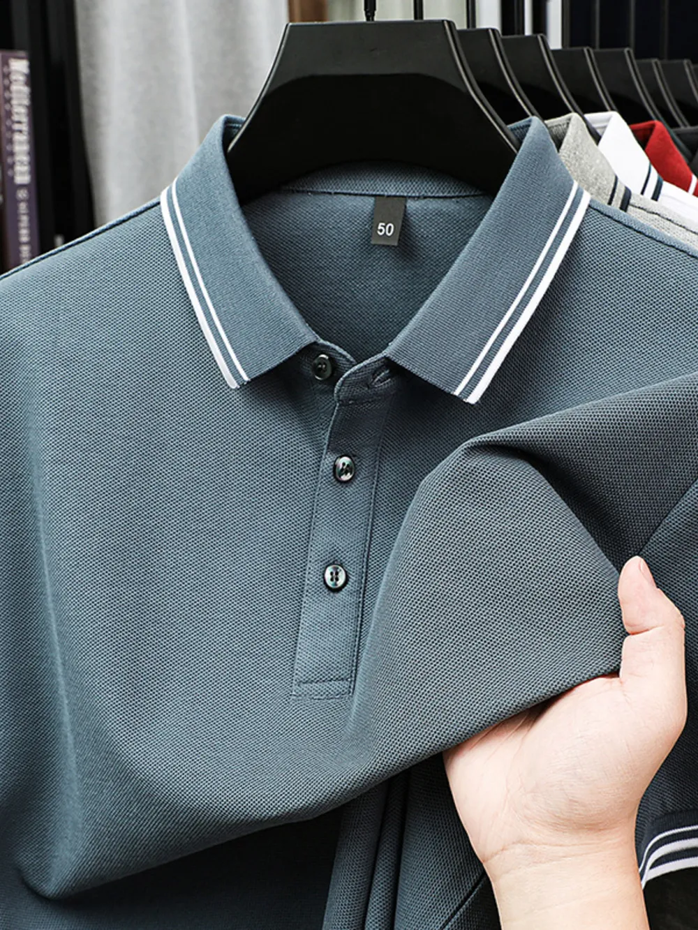Men's Plus Size Button Detail Short Sleeve Polo, image 4