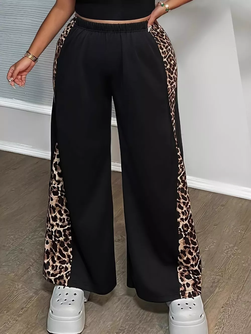 Plus Size Leopard Print Wide Leg Pants, image 2