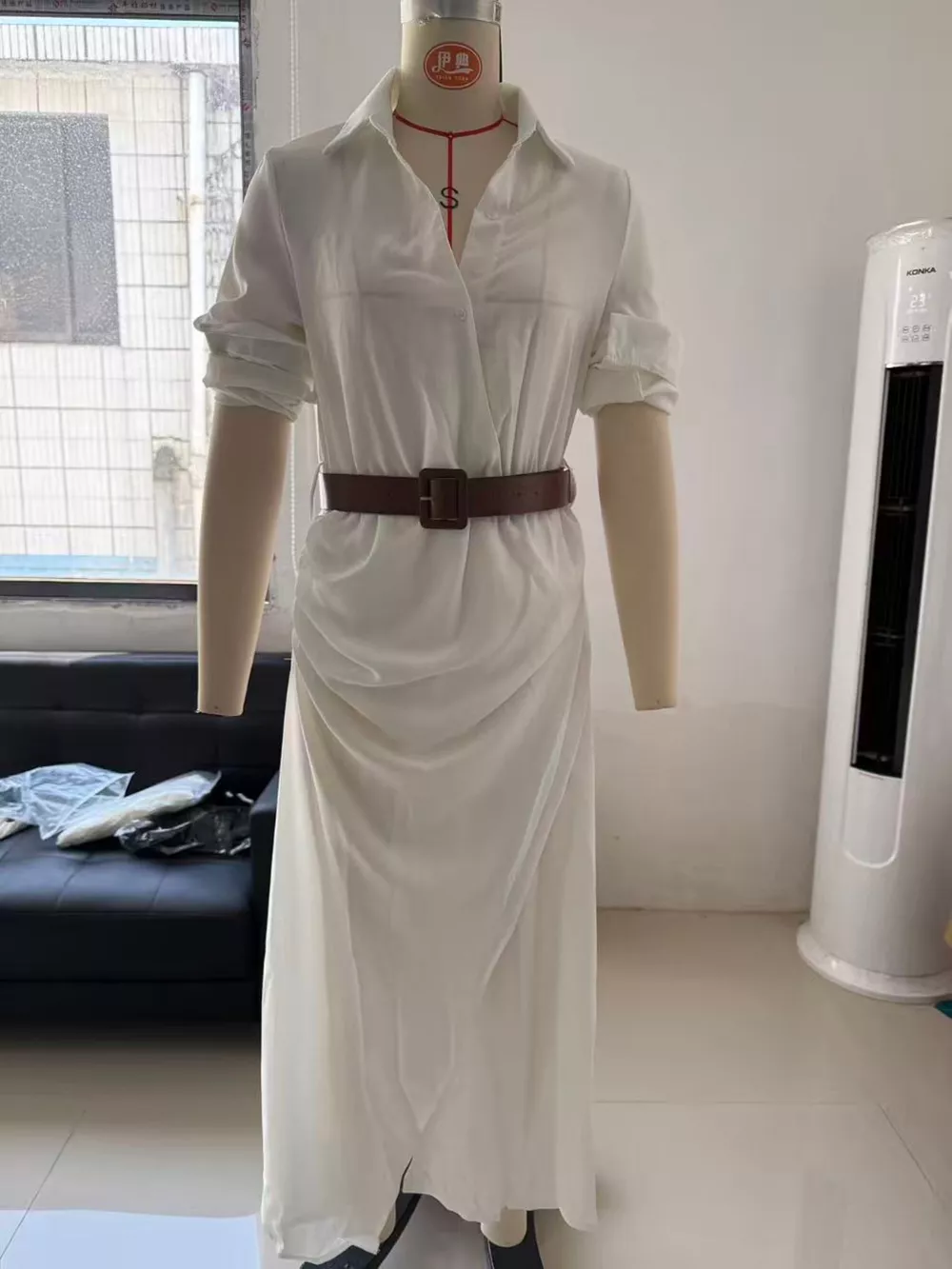 Button Front Long-Sleeve Shirt Maxi Dress, image 7