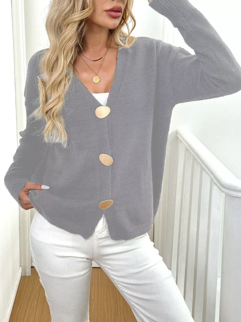 Button-Down V-Neck Cardigan, image 12