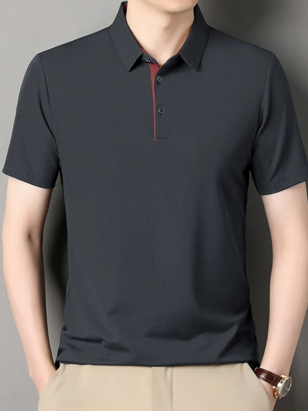 Men's Plus Size Button Detail Short Sleeve Polo, image 2