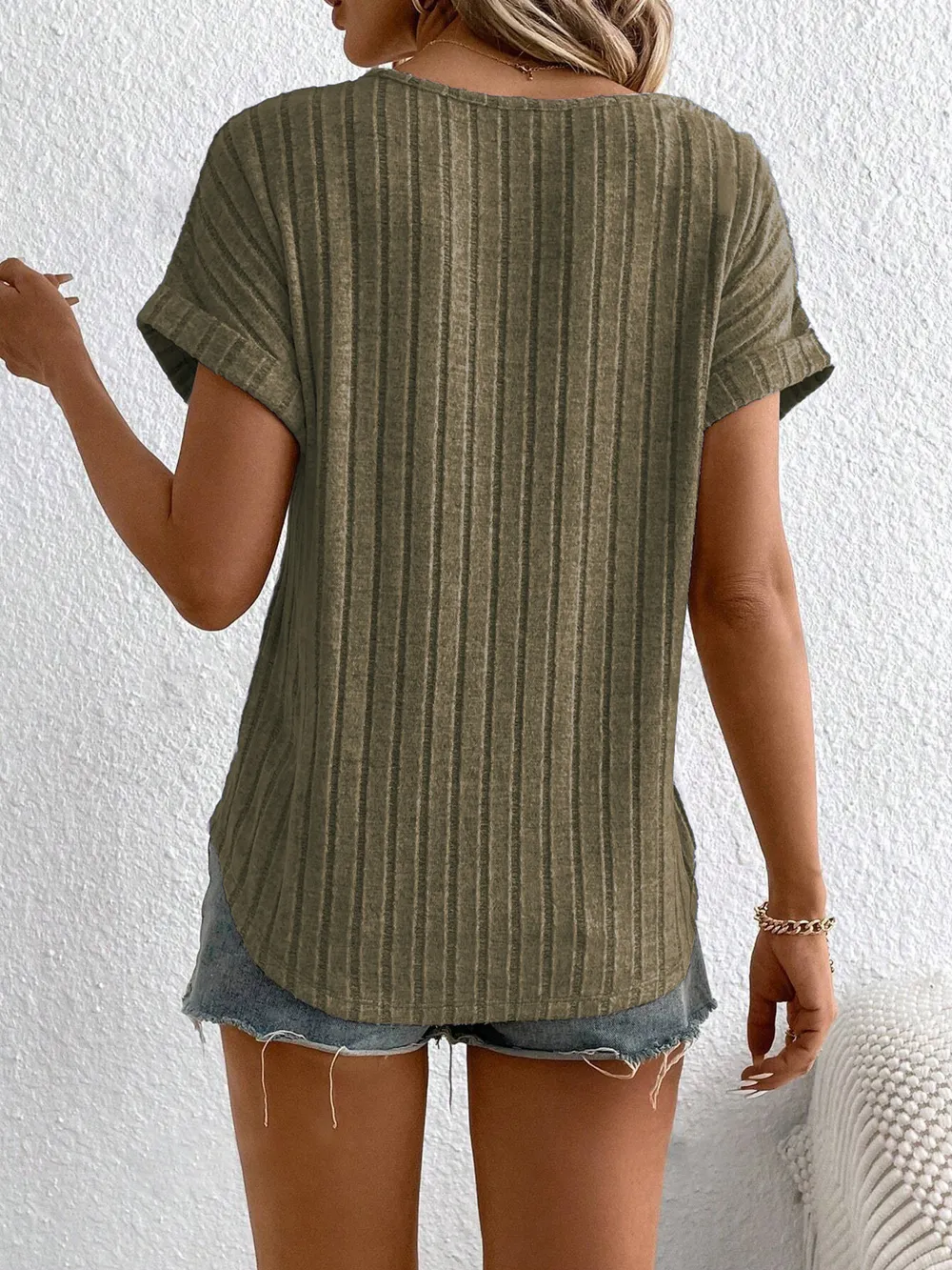 Plus Size Ribbed Texture Short Sleeve T-Shirt, image 7