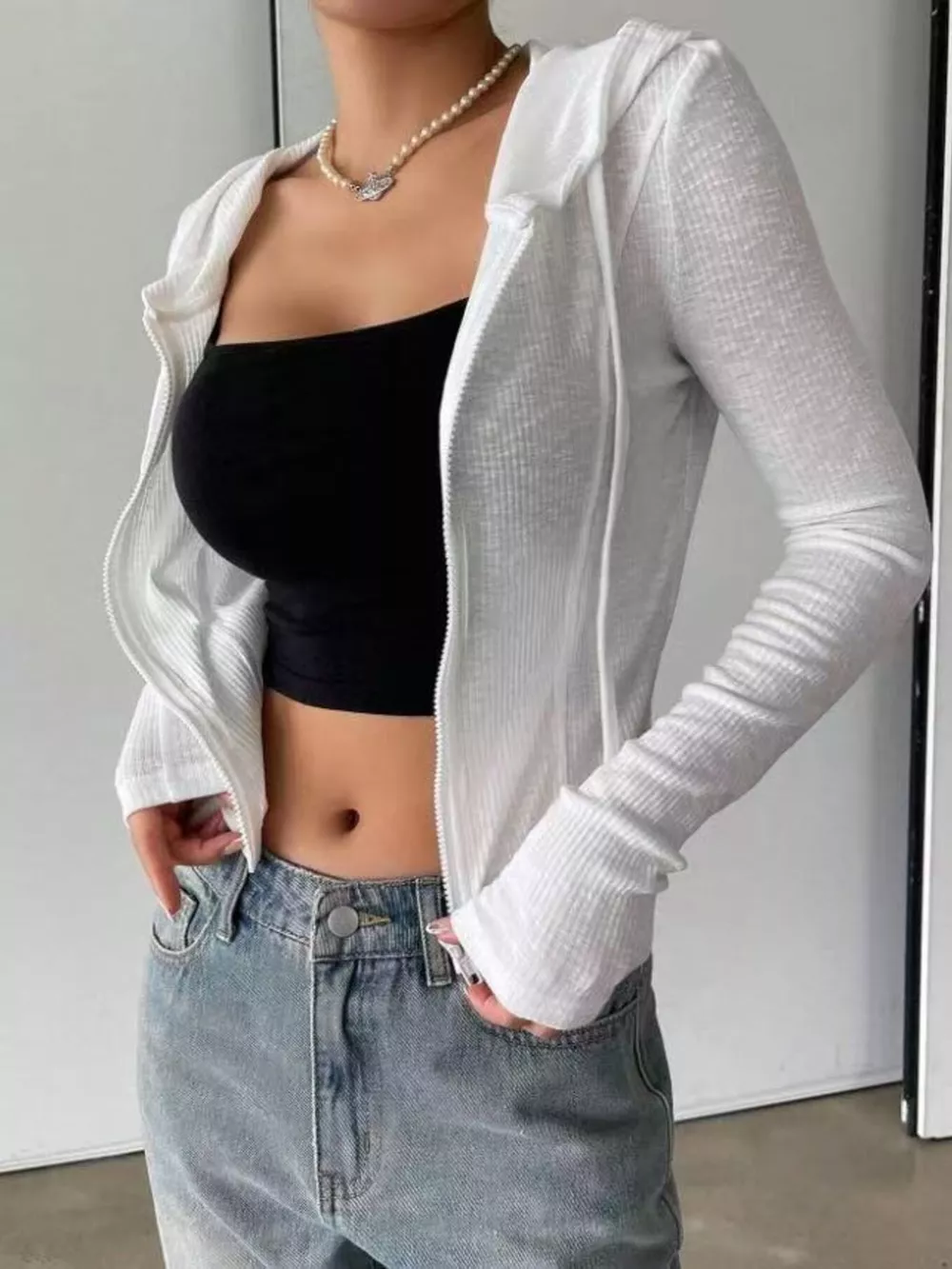 Ribbed Knit Cropped Zip-Up Outerwear, image 6