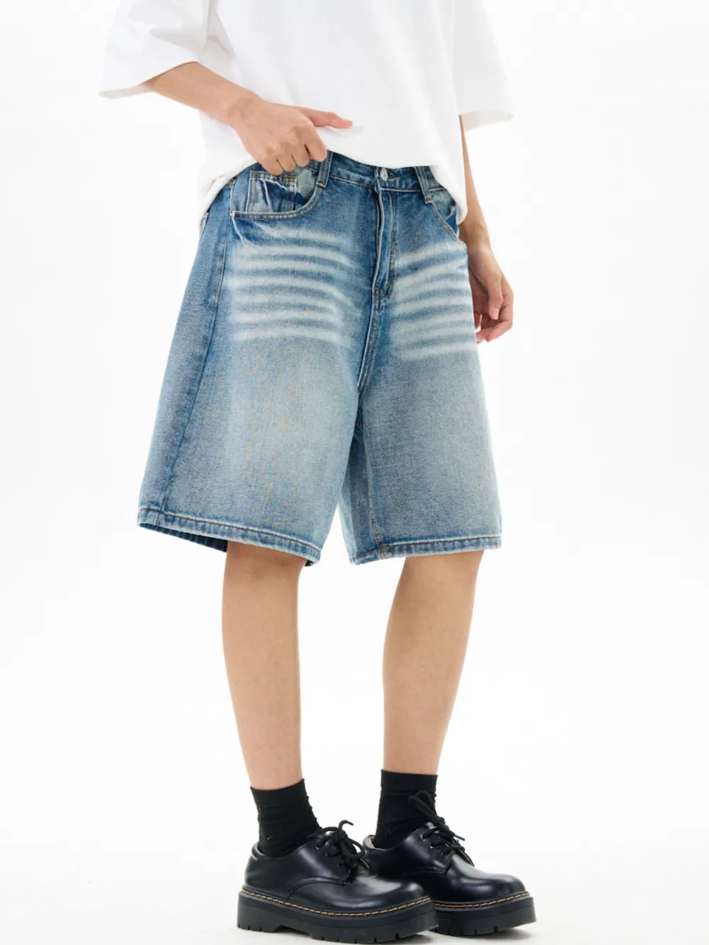 Men's Washed Loose Fit Denim Shorts, image 6