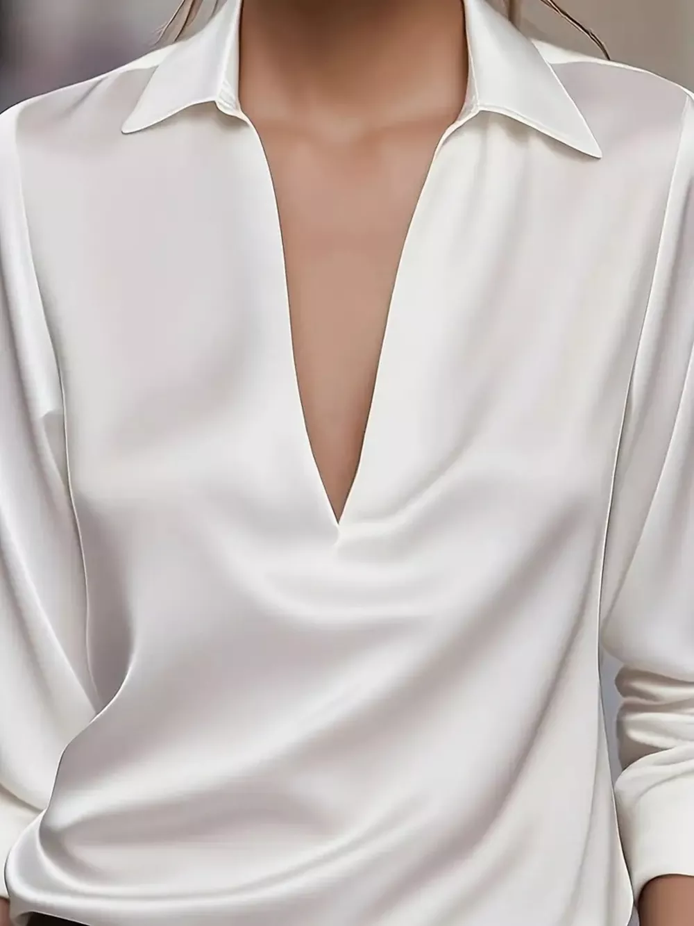 Satin Johnny Collar Long Sleeve Blouse, image 3