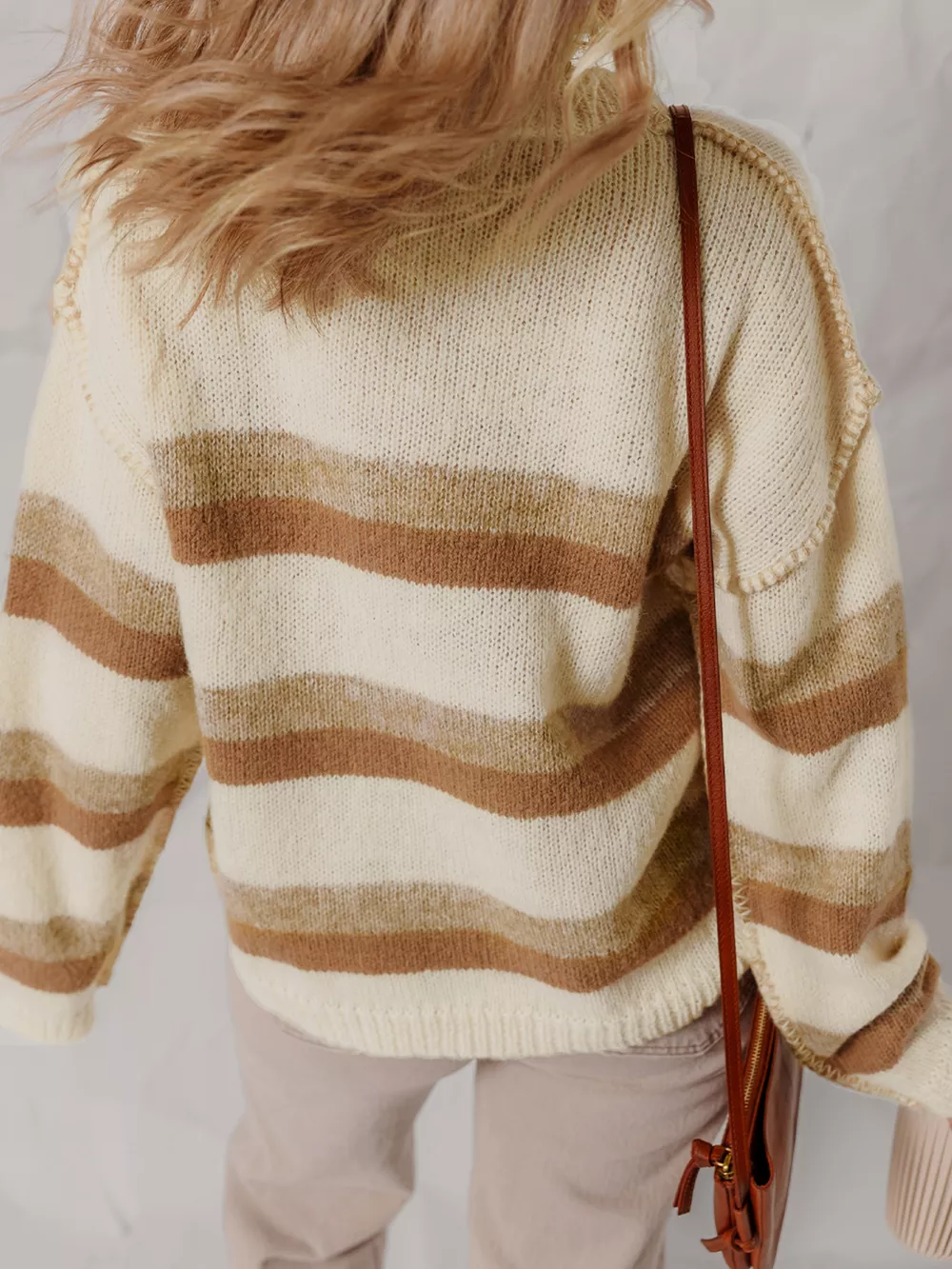 Stripe Exposed Seam Drop Shoulder Knit Baggy Sweater, image 2