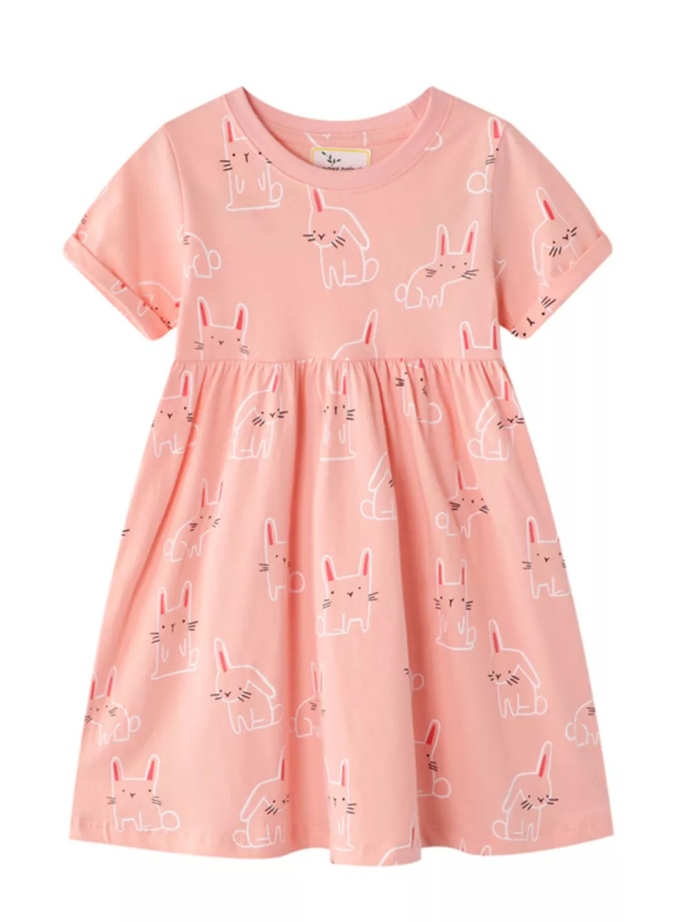 Children's Cute Rabbit Print Round Neck Dress