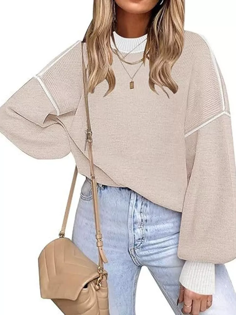 Round Neck Dropped Shoulder Sweater, image 3