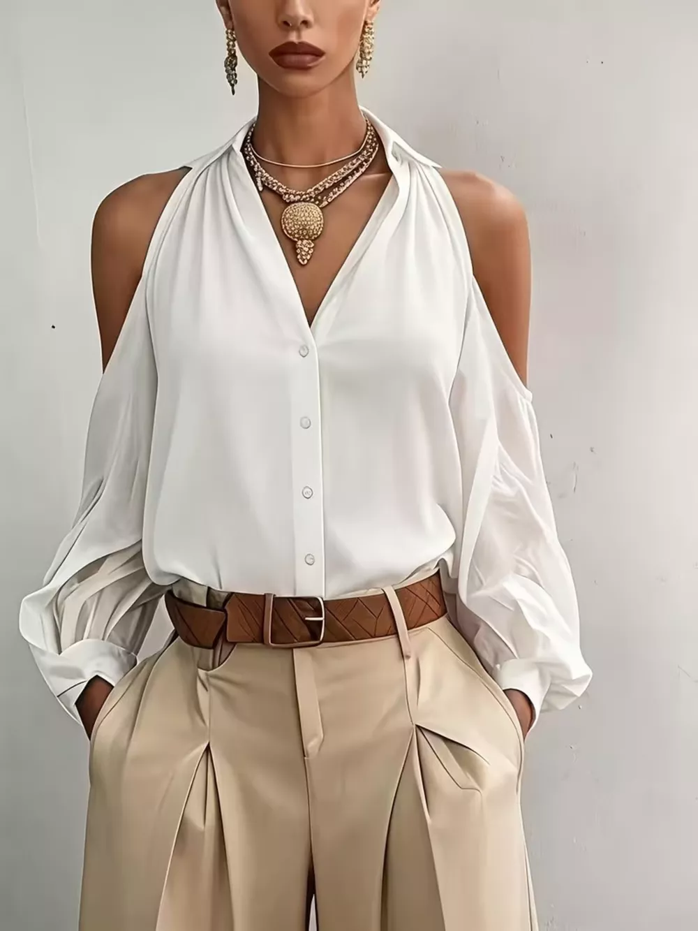 Cold-Shoulder Button-Down Shirt, image 4