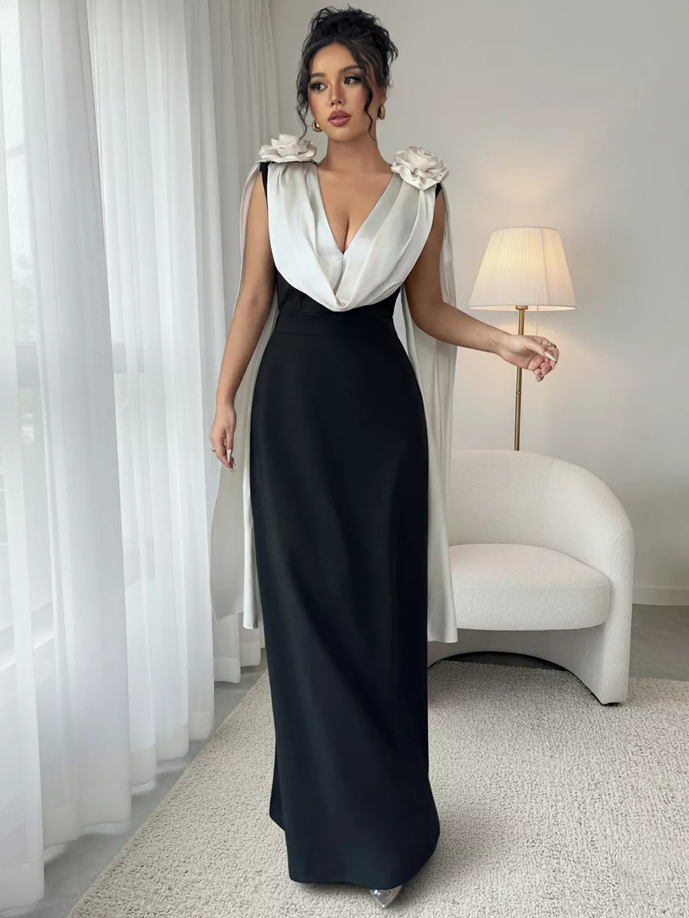 Floral Applique Two Tone Maxi Dress, image 4