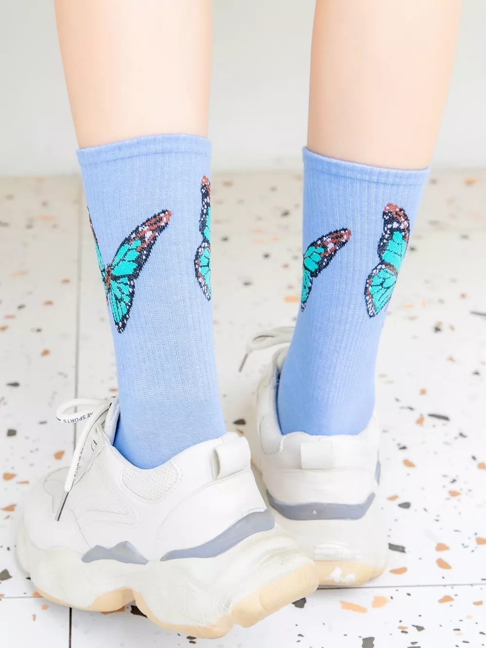 Butterfly Print Crew Socks, image 2