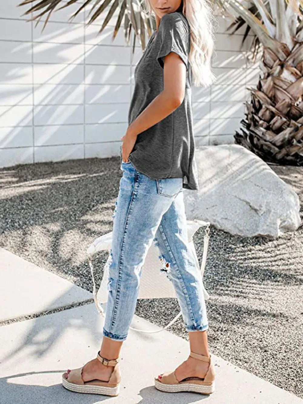 Full Size Notched Short Sleeve T-Shirt Plus Size, image 12