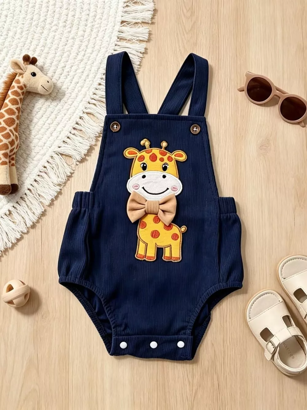 Children's Giraffe Embroidered Corduroy One-Piece