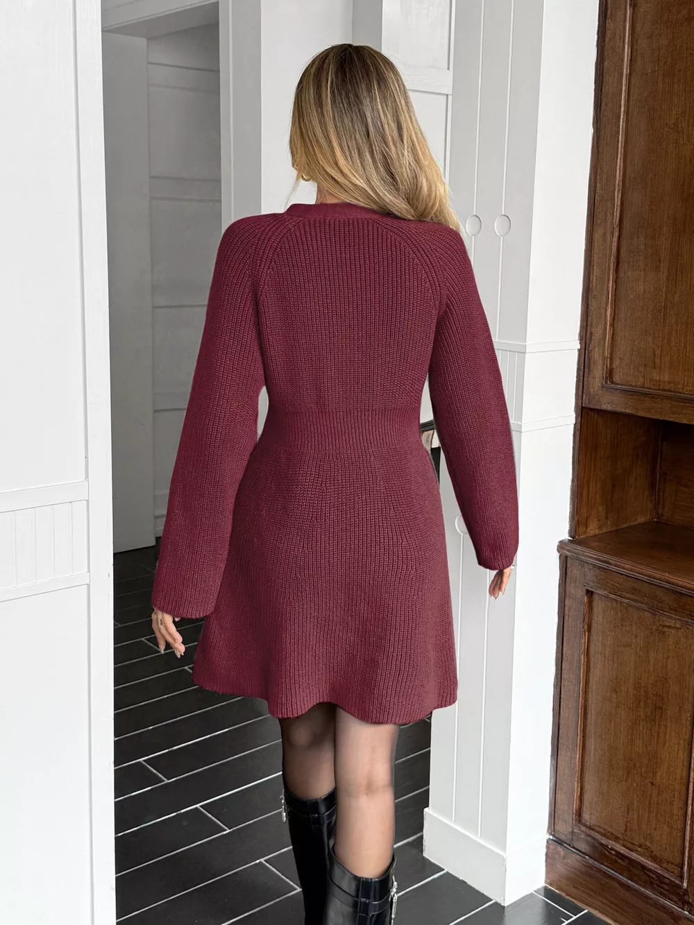 Button-Down Knitted Sweater Dress, image 5