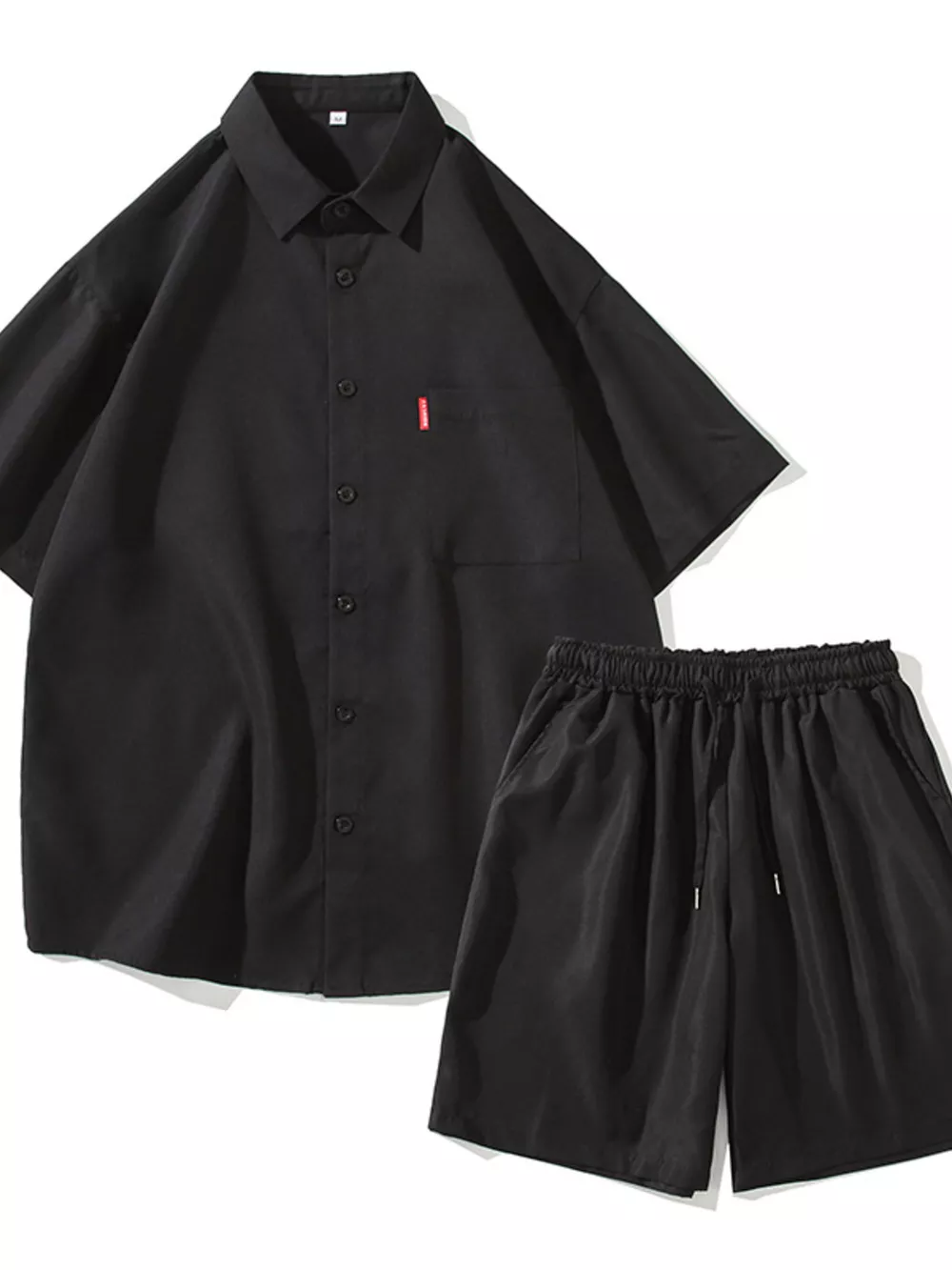 Men's Plus Size Casual Solid Color Shirt & Shorts Set