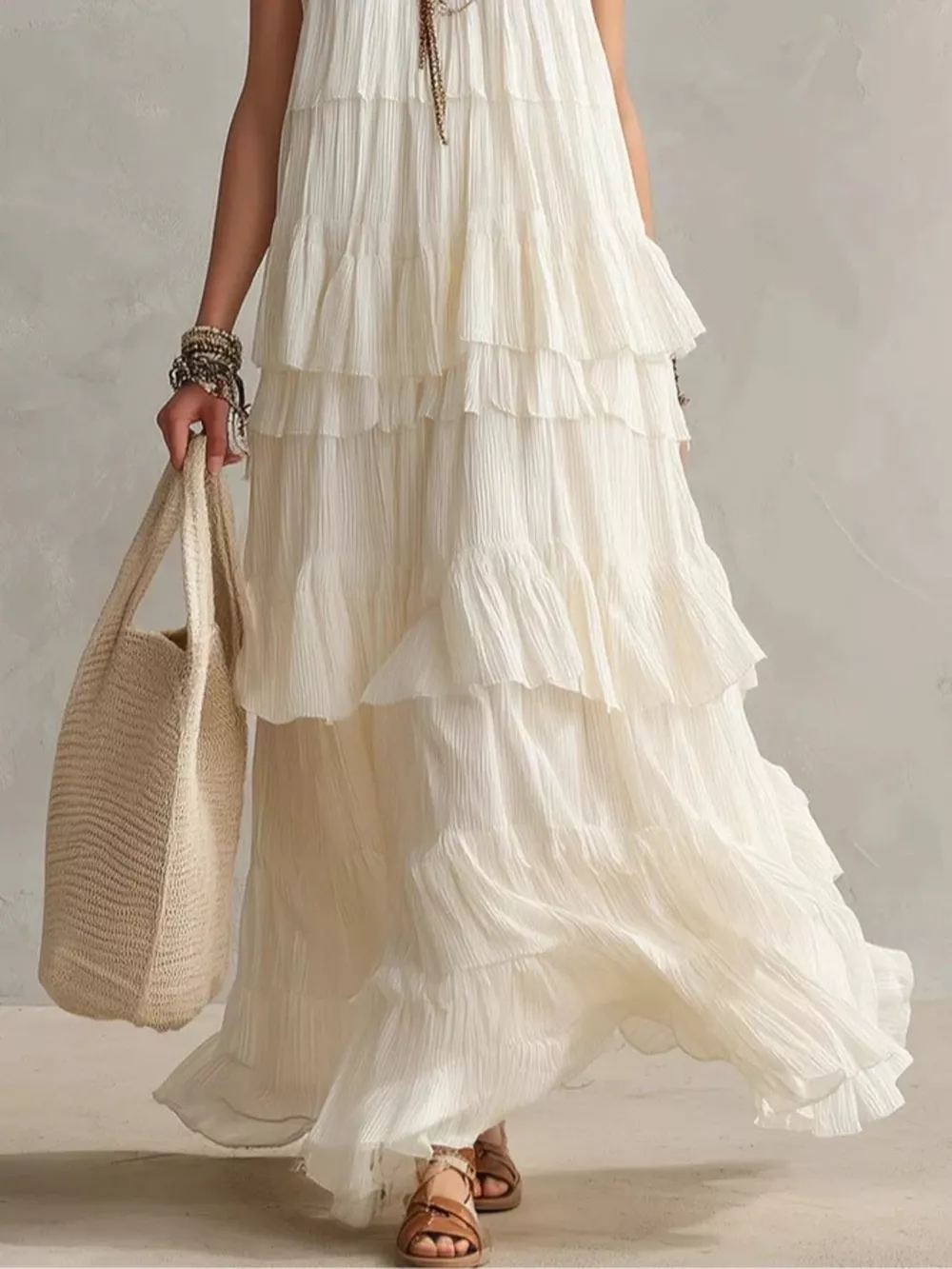 Layered Ruffle Sleeveless Maxi Dress, image 3